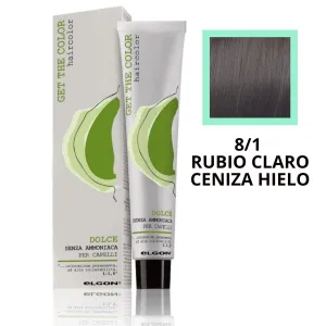 8/1 Rubio Claro Ceniza Hielo, Tinte elgon sin amoniaco  profesional Get the color Dolce, coloración permanente, 100 ml