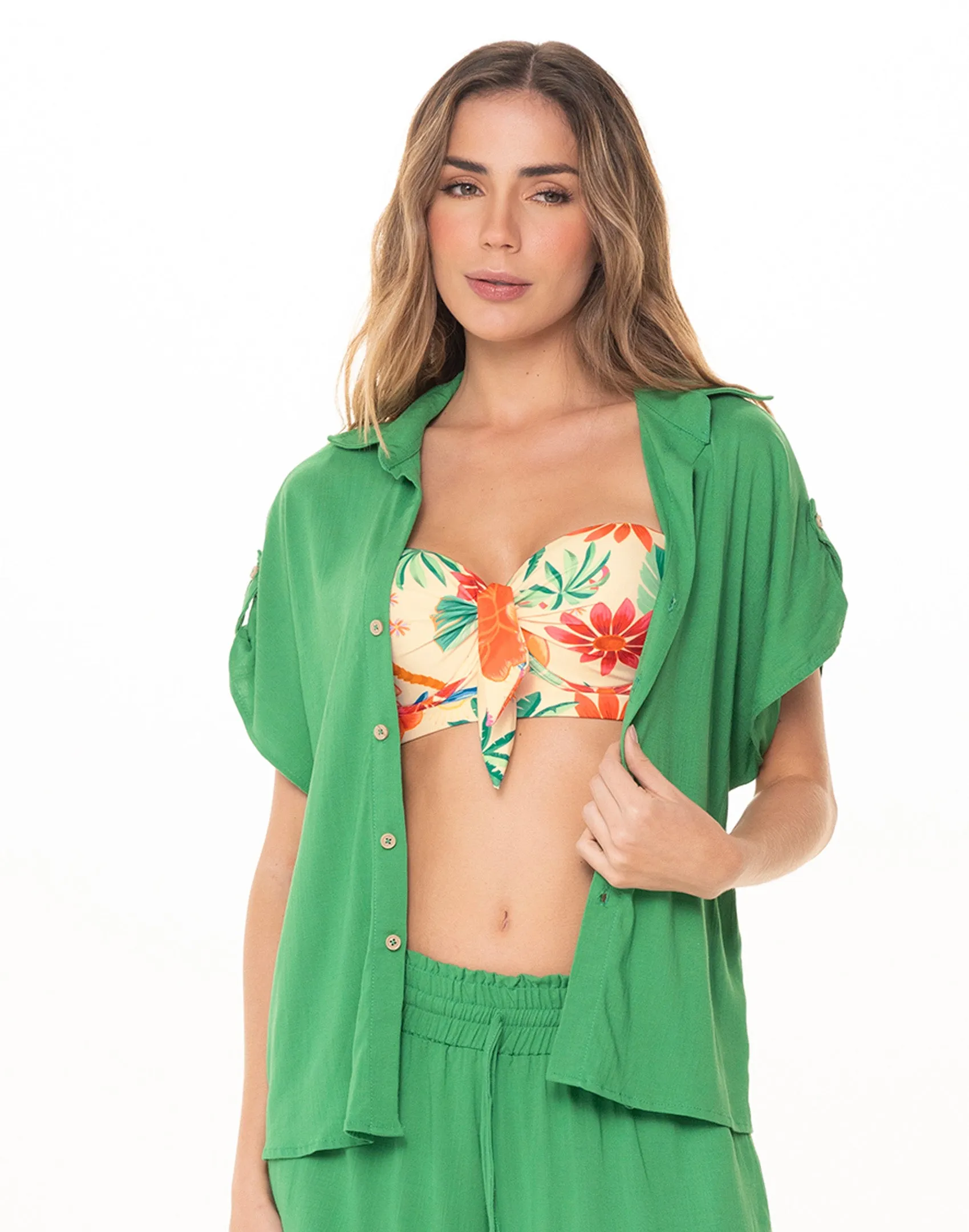 Camisa 8069 Con Charretera - Verde Esmeralda