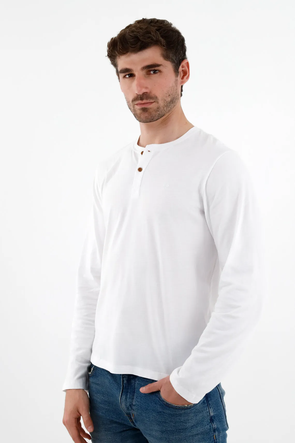 Camiseta blanca manga larga para hombre