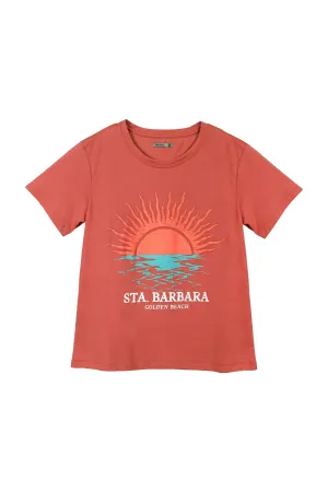 Camiseta estampada en frente naranja para mujer