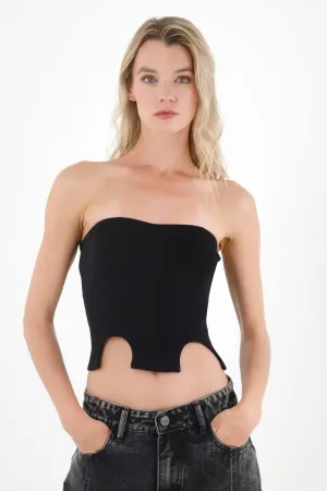 Camiseta strapless negra para mujer