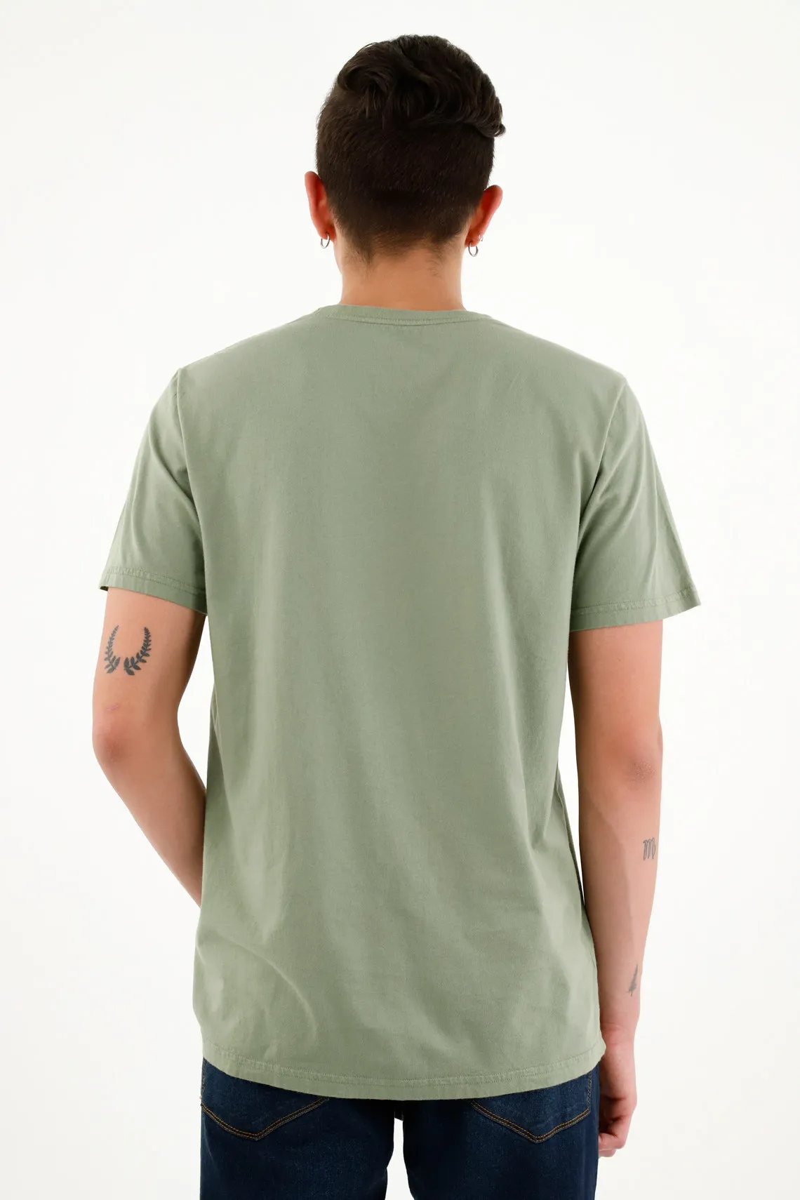 Camiseta verde con mini bordado para hombre