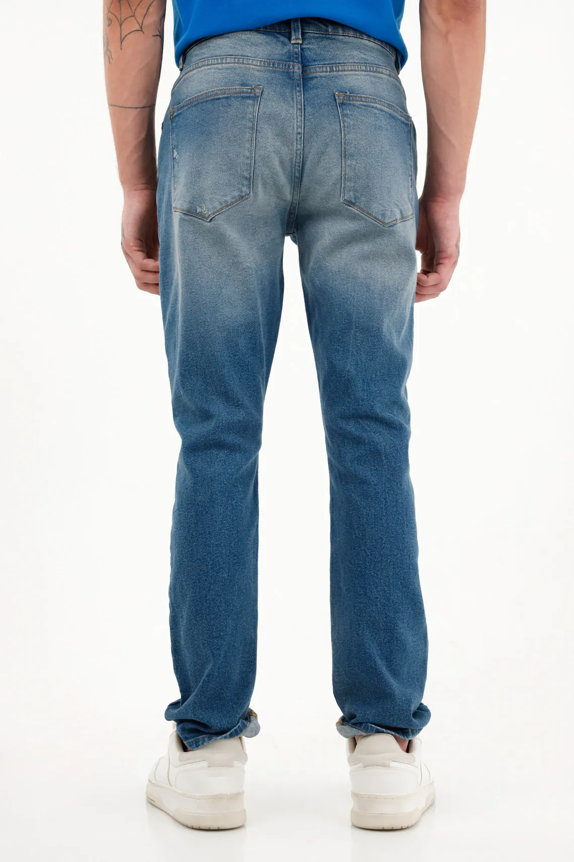 Jean Nudy azul tiro medio con destroyed para hombre