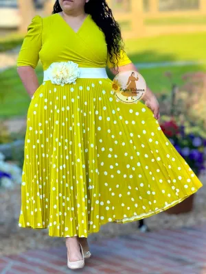 Jessica Lime Green Polka Dot Pleated Dress