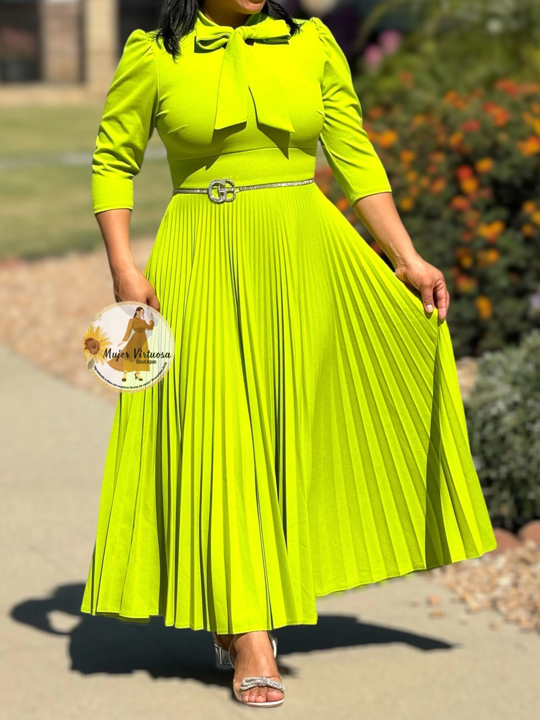 Melanie Lime Pleated Dress