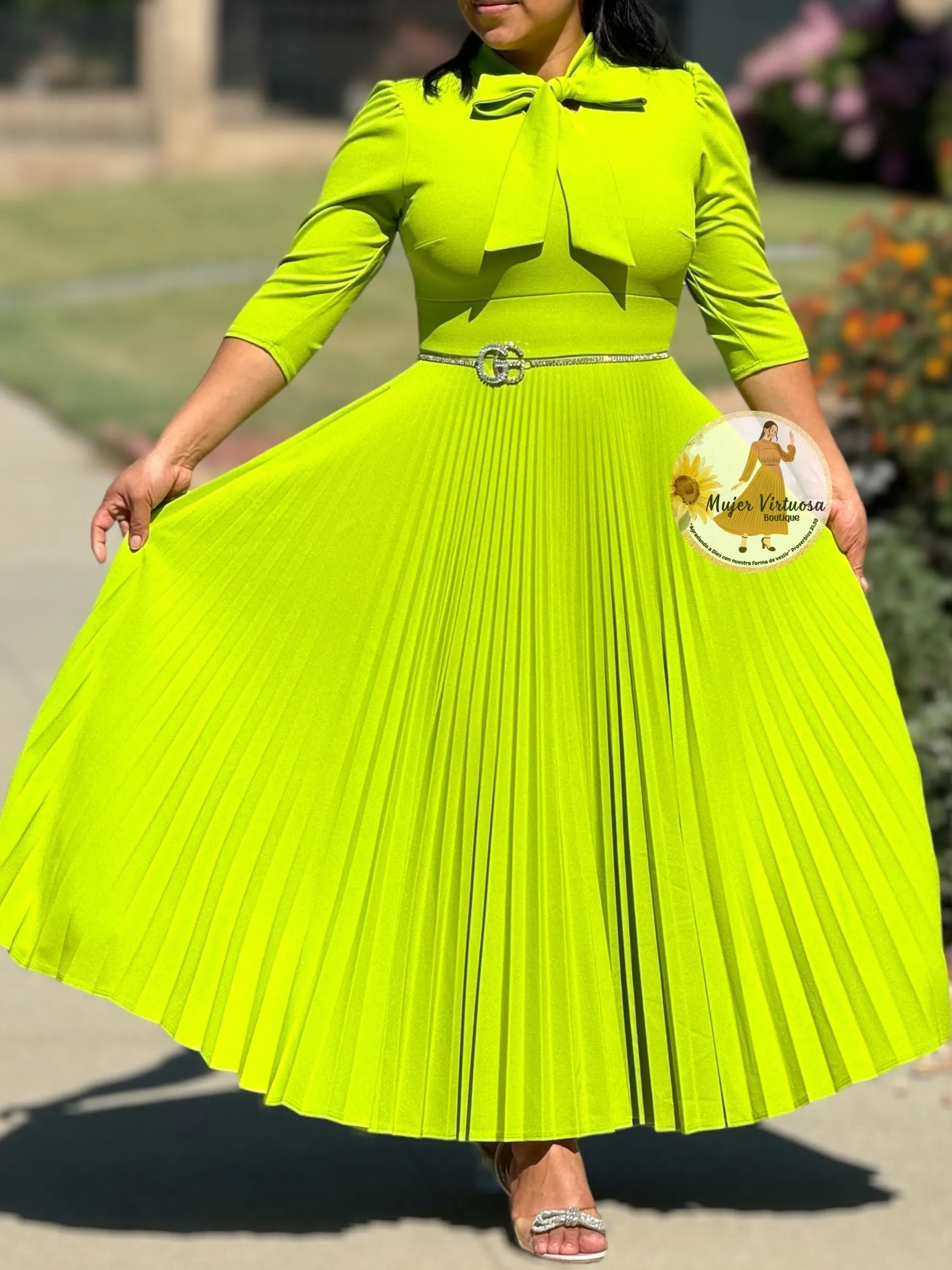 Melanie Lime Pleated Dress