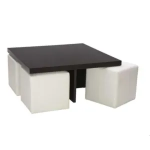 Mesa de Centro Funcional Wengue   4 Puff Blanco