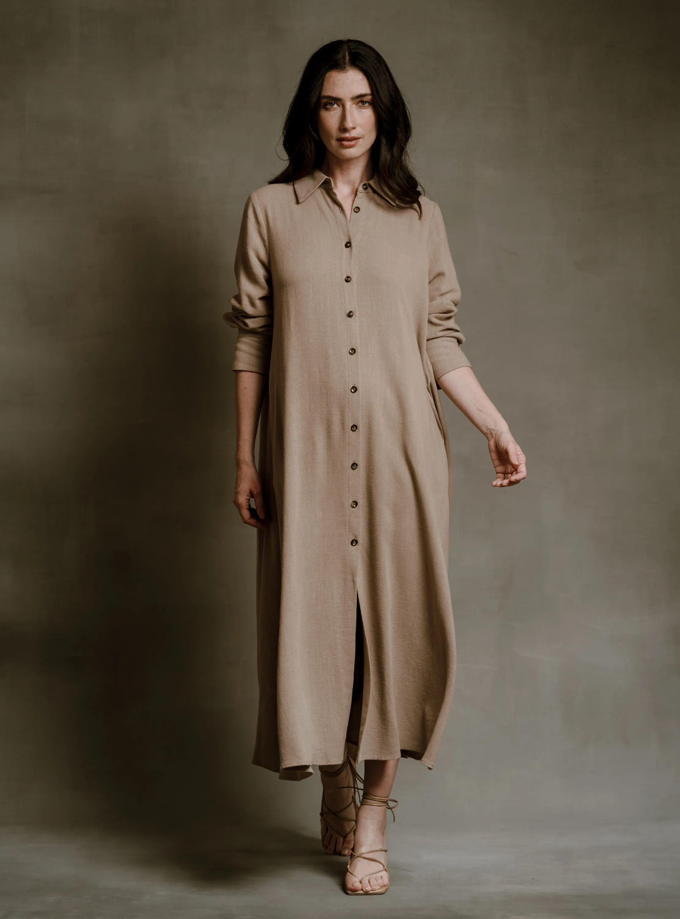 OCTAVIA | VESTIDO CAMISERO NOA KHAKI LINO