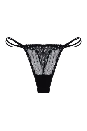 Panty con diseño de lentejuelas negro para mujer