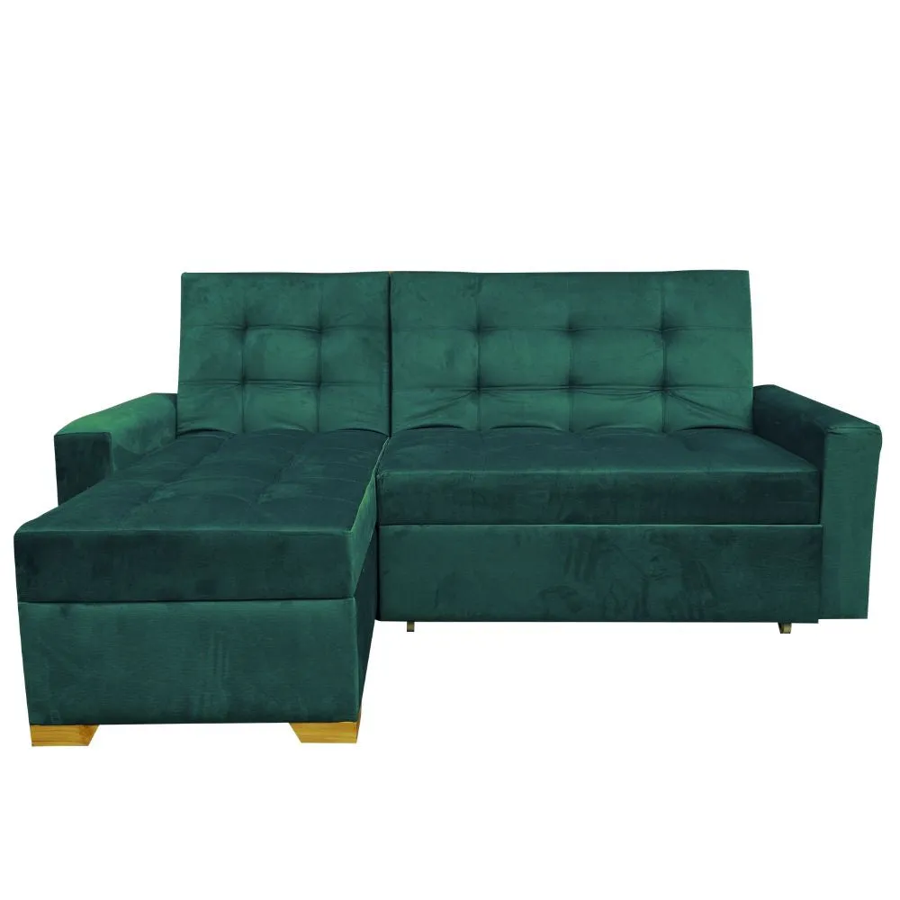 Sofa en L Cama Montecarlo Tela Verde