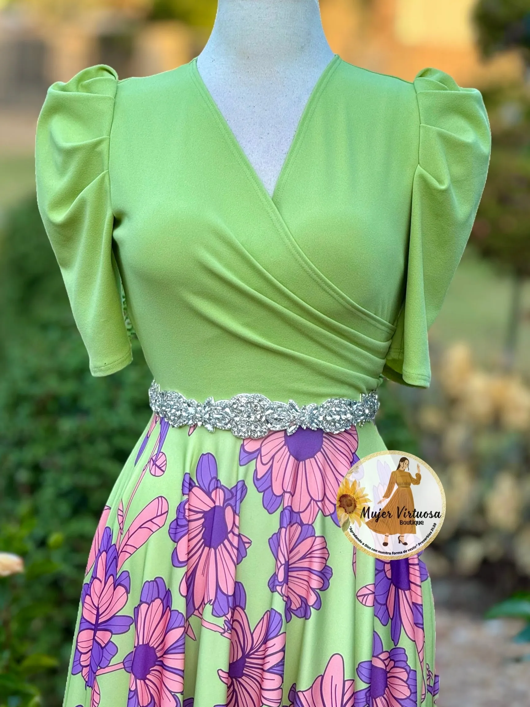 Susan Green Pistachio Floral Dress