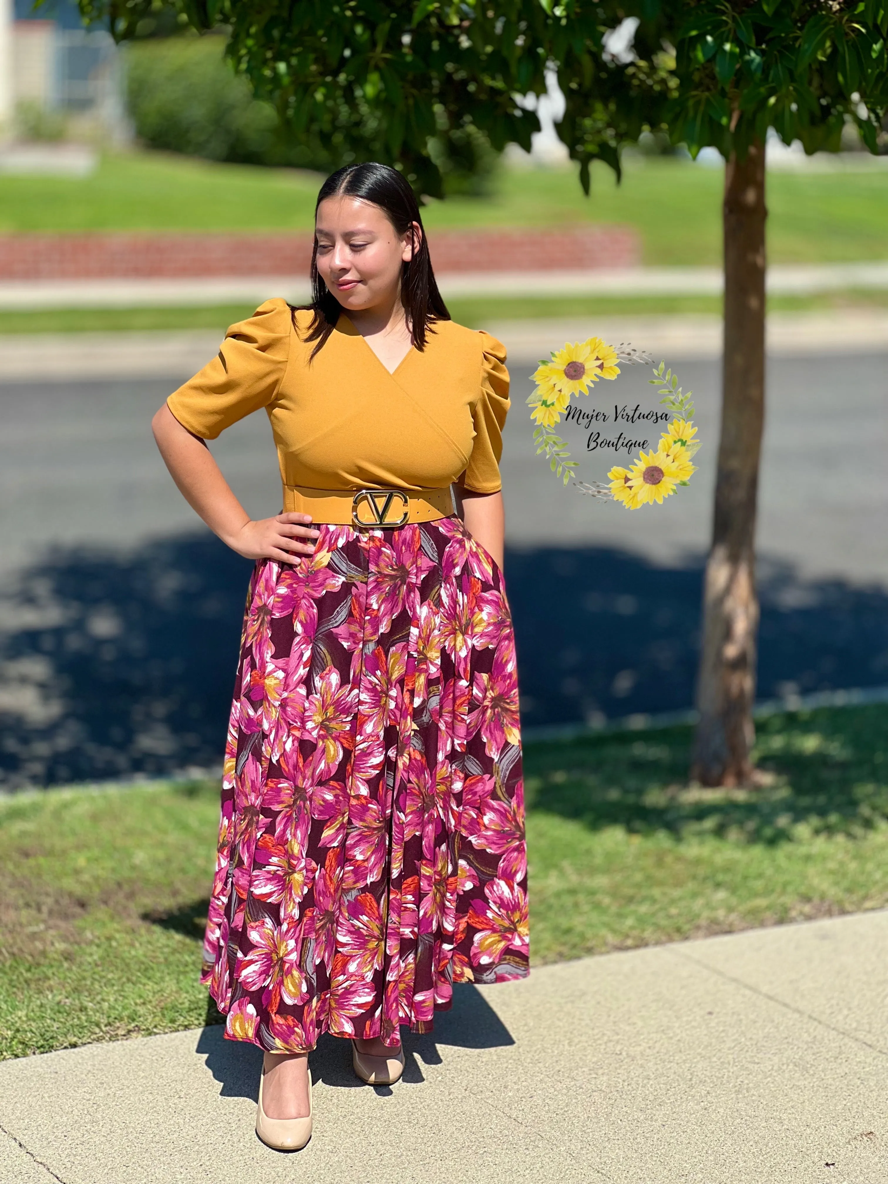 Susan Mustard Floral Maxi Dress