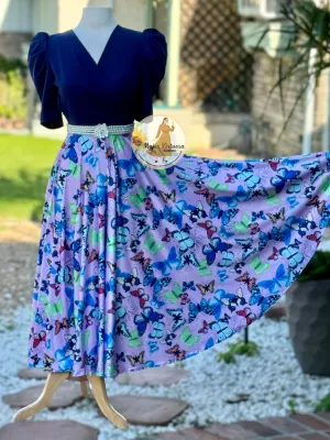 Susan Navy & Lilac Butterfly Maxi Dress