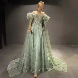 Vestido de Festa Longo Elegante Cristais Verde Menta - Modelo Especial