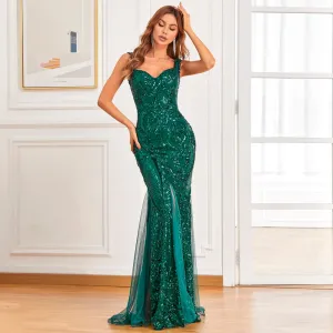 Vestido de Festa Sereia Luxo com Detalhes Brilho (Pronta Entrega)