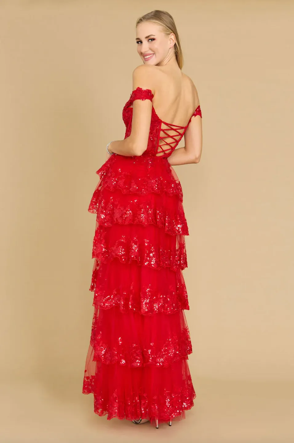 VESTIDO MAYI ROJO LENTEJUELAS STRAPLESS