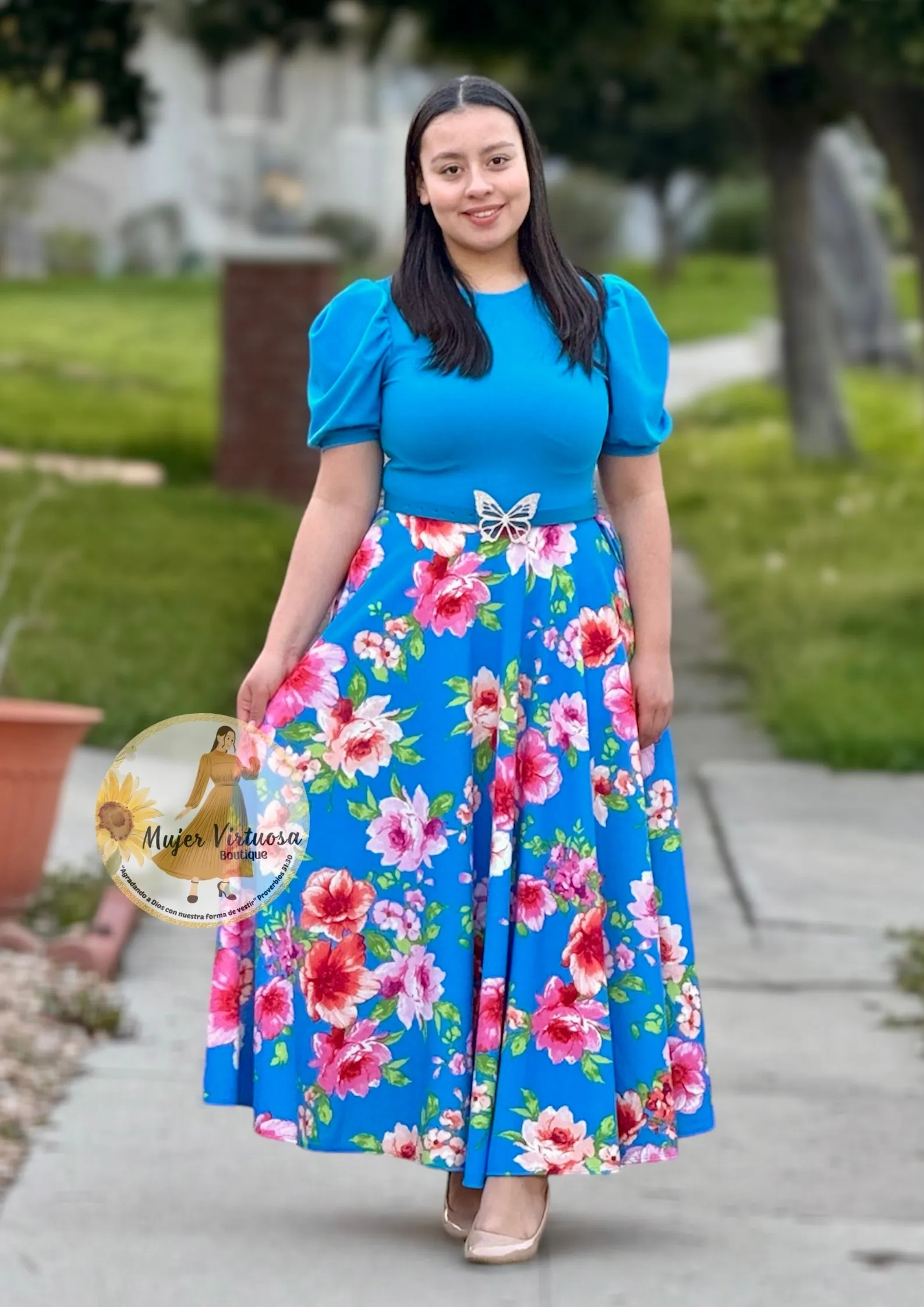 Vicky Aqua Maxi Floral Dress