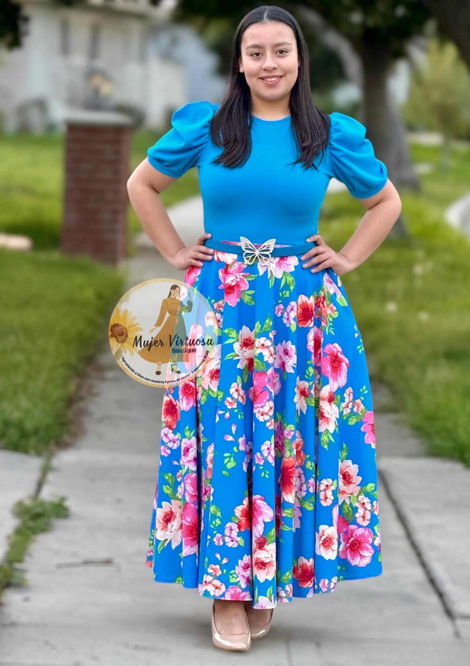 Vicky Aqua Maxi Floral Dress