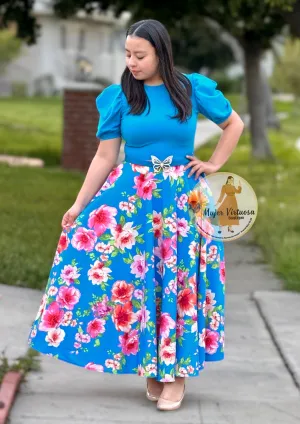 Vicky Aqua Maxi Floral Dress