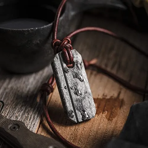 Wazoo Viking Whetstone Pendant | Knife Sharpener Necklace | Arkansas Novaculite on Leather Cord | Norse Inspired Knotwork | MADE IN USA!